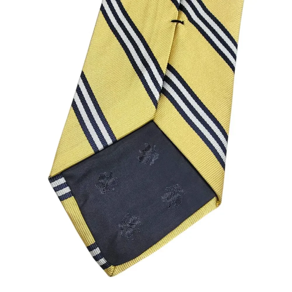 Brooks Brothers Makers Silk Necktie Yellow Navy Striped Repp Woven England USA